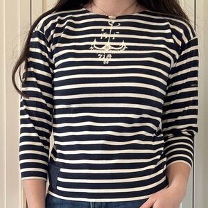 Saint James Classic Navy and Cream Striped Shirt with anchor